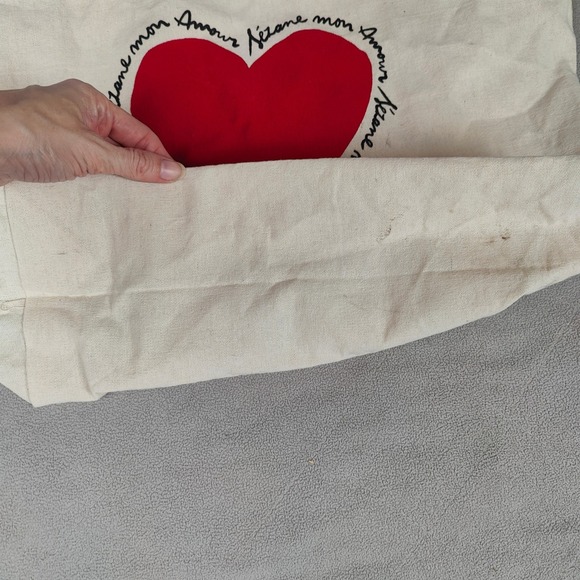 SEZANE Canvas Tote Bag Red Heart Amour Mon Amour Script Logo Cotton - Picture 4 of 9